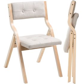 Wooden Folding Chairs with Padded Cushion and Wooden Frame Beige Set of 2