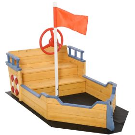Outsunny Cedar Wood Kids Sandbox, Pirate Ship Play Boat with Bench Seats and Storage
