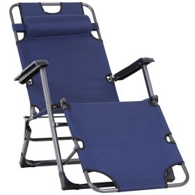 Outsunny Folding Lounger Chair Metal Frame Folding Sun Lounger Curved Adjustable Footrest Chair 120�� / 180�� W/ Head Pillow Navy