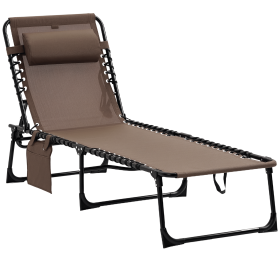 Outsunny Reclining Lounge Chair, Portable Sun Lounger, Folding Camping Cot, with Adjustable Backrest and Removable Pillow, for Patio, Garden, Beach