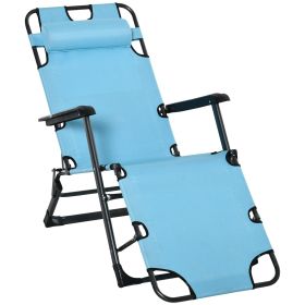 Outsunny 2-in-1 Patio Lounge Chair w/ Pillow, Outdoor Folding Sun Lounger Reclining to 120��/180��, Oxford Fabric, Blue