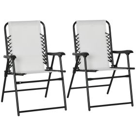 Outsunny 2 Pieces Outdoor Folding Chair Set, Portable Capimg Chairs with Armrest for Patio, Pool, Beach, Cream White