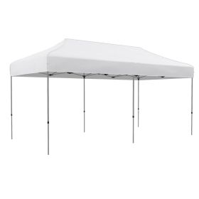 Outsunny 9.6' x 19.2' Pop Up Canopy Tent, Outdoor Easy up Tent with 3-Level Adjustable Height & Wheeled Carry Bag, White