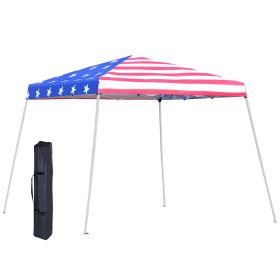 Outsunny 10x10 Outdoor Pop Up Canopy Event Tent American Flag Slanted Legs for Weddings Parties