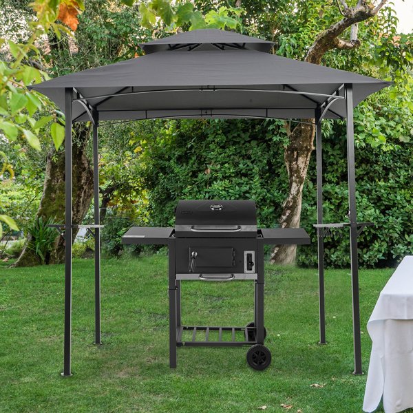 Outdoor Grill Gazebo 8 x 5 Ft; Shelter Tent; Double Tier Soft Top Canopy and Steel Frame with hook and Bar Counters; Grey Outdoor Grill Gazebo 8 x 5 Ft; Shelter Tent; Double Tier Soft Top Canopy and Steel Frame with hook and Bar Counters; Grey