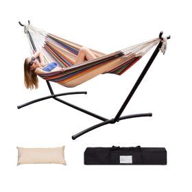 Double Hammock with Space Saving Steel Stand Includes Portable Carrying Case and Head Pillow, 450 Pounds Capacity
