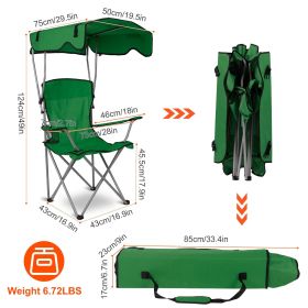 Foldable Beach Canopy Chair Sun Protection Camping Lawn Canopy Chair 330LBS Load Folding Seat w/ Cup Holder For Beach Poolside Travel Picnic