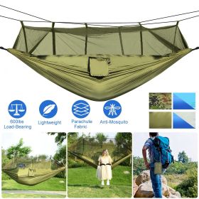 600lbs Load 2 Persons Hammock w/Mosquito Net Outdoor Hiking Camping Hommock Portable Nylon Swing Hanging Bed w/ Strap Hook Carry Bag