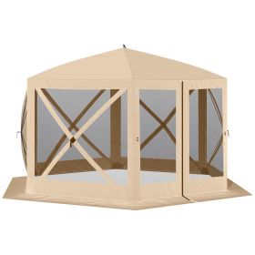 12' x 12' Hexagon Automatic Pop Up Screen Tents Camping Shelter Picnic Canopy Outdoor Sun Shade w/ Mesh Sidewalls and Carry Bag Beige