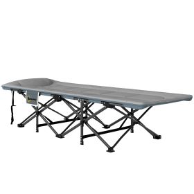 26.4" Wide Folding Bed, Camping Cot for Adults with Cushion, Storage Pocket, Max Load 330 LBS, Grey