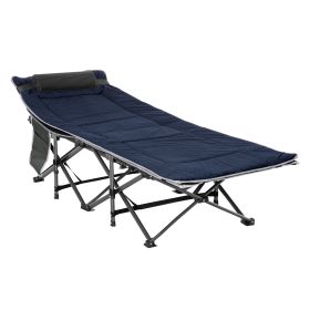 Folding Camping Cot with Mattress & Pillow, Double Layer Oxford Heavy Duty Sleeping Cot with Carry Bag Grey and Blue