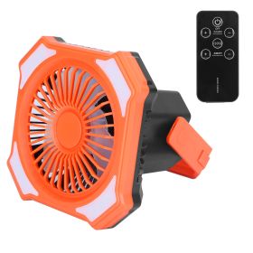 Portable Camping Lantern Fan Battery Powered Hanging Fan USB Rechargeable Tent Fan With 4 Light Modes 3 Wind Modes Emergency Power Bank Remote Co (Color: Orange)