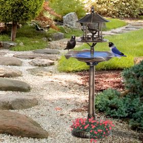 28'' Bird Bath Outdoor Resin Decor with Fleur De Lis Pattern (Option: Bronze-530x180x560 mm)