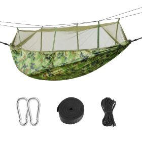 1Pc 600lbs Load 2 Persons Hammock With Mosquito Net Outdoor Hiking Camping Hommock Portable Nylon Swing Hanging Bed With Strap Hook Carry Bag (Color: Camouflage)