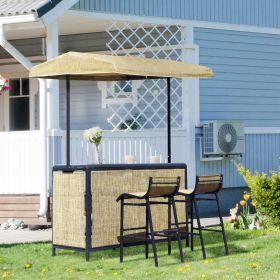 3 Piece Outdoor Bar Set for 2 with Canopy (Option: Beige/Black-675x270x505 mm)