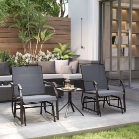 3 Piece Outdoor Glider Chair with Coffee Table Bistro Set (Option: Brown Frame, Grey Fabric-1170x645x215 mm)