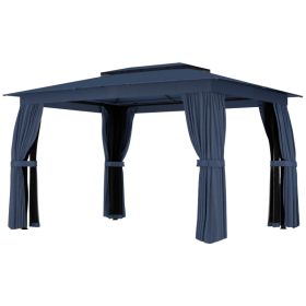 10' x 12' Outdoor Patio Gazebo, Soft Top Gazebo Canopy Shelter with Curtains, Netting, Steel Frame, Hooks, Blue (Option: Blue-2045x385x210 mm)