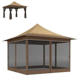 12 x 12 ft. Canopy Tent with Mesh Netting, UPF50+ Pop Up Tent with Carry Bag for Garden, Patio, Beige (Option: Beige-1205x215x285 mm)