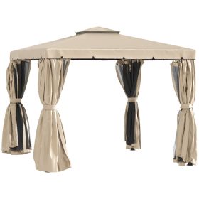  10' x 10' Patio Gazebo, Aluminum Frame Double Roof Outdoor Gazebo Canopy Shelter with Netting & Curtains, for Garden, Lawn, Backyard and Deck, K (Option: Khaki-1985x400x170 mm)