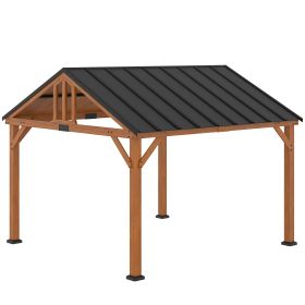  11' x 12' Hardtop Gazebo with Wooden Frame and Waterproof Asphalt Roof, Permanent Pavilion Gazebo Canopy, for Garden, Patio, Backyard, Deck, Por (Option: Brown-2205x290x365 mm)