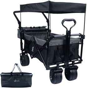 Collapsible Wagon 140L Wagons Carts Foldable With Removable Canopy, Folding Wagon Cart With Wheels For All-Terrain With Brake, Foldable Wagon Wit (Color: Black Gray)
