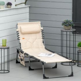 Padded Folding Chaise Lounge Chair (Option: Beige-770x140x620 mm)