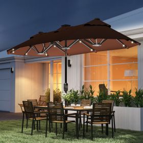 Double-sided Outdoor Patio Umbrella with Solar Lights and Base (Option: Coffee-1200x420x190 mm)