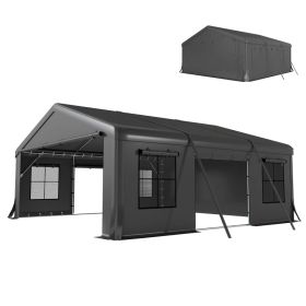 20' X 20' Heavy Duty Carport, Portable Garage Car Canopy Tent Shelter With 3 Roll-up Doors, 4 Windows, Dark GrayFor Multiple Packages, Please Pay (Option: Dark gray)