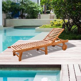 Chaise Lounge Chair Outdoor Pool Lounge Chair with 3-level Adjustable Backrest (Option: Teak-1110x720x200 mm)