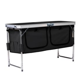 4ft 47cm Wide Black Outdoor Folding Table, Aluminum Alloy Rectangular, Two-fold Tabletop With Black Fabric Cupboard, 3 Height Adjustments. (Color: Black)