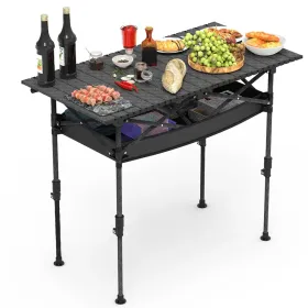 Portable Folding Camping Table With Adjustable Height Rustproof Carbon Steel Foldable Roll-Up Camping Table for Picnic Camping Hiking Beach BBQ (Option: MSizeWithNet)