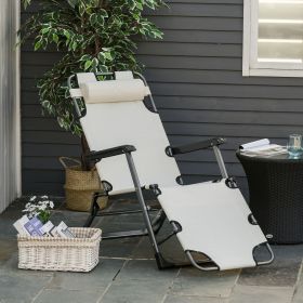Folding Chaise Lounge Chair for Outside (Option: Cream White-970x150x670 mm)