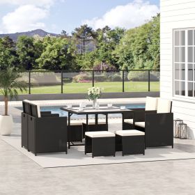 9 Pieces Outdoor Dining Set for 8 (Option: Black, Cream White-1122x733x255 mm)