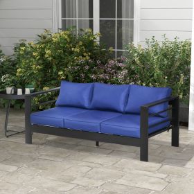 Patio Furniture with Cushions (Option: Navy Blue-990x720x420 mm)