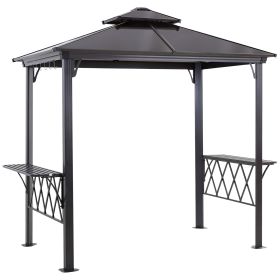 Outside Porch BBQ Cooking Pergola Canopy w/ 6 Hooks for Utensils & Double Venting Roof (Option: Black-1570x70x790 mm)