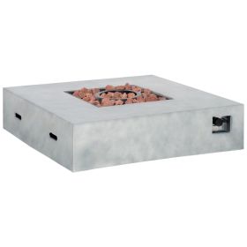 Outdoor Propane Fire Pit Table Faux Grey Ledge Stone 42-inch Square Fire Table, 50,000BTU Auto Ignition Gas Firepits with Protective Cover, Lava (Option: Grey-1140x1140x380 mm)