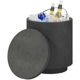 2.6 Gal Outdoor Side Table, 3-In-1 Concrete Cooler Bar Table with Storage, Removable Ice Bucket and Lid, Charcoal Gray (Option: Charcoal Gray-470x470x535 mm)