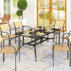 Rectangular Patio Table with Umbrella Hole (Option: Black-1000x850x155 mm)