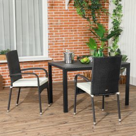Stackable PE Outdoor Dining Chairs with Cushion (Option: Cream White-990x520x250 mm)