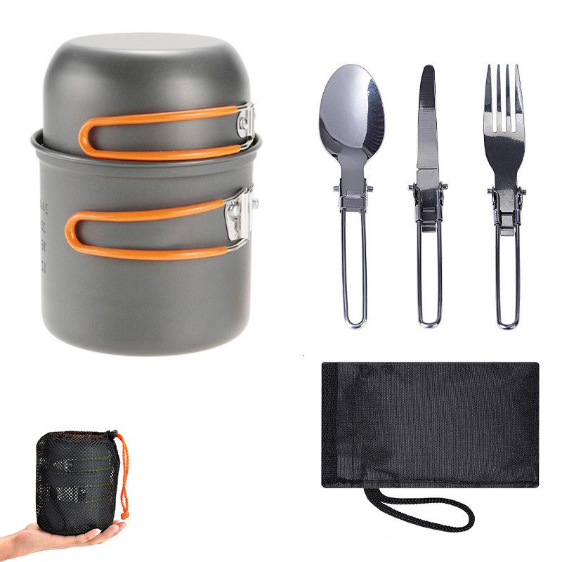 Outdoor Pot Set For 1-2 People Portable Camping Cooker With Cutlery Outdoor Pot Set For 1-2 People Portable Camping Cooker With Cutlery