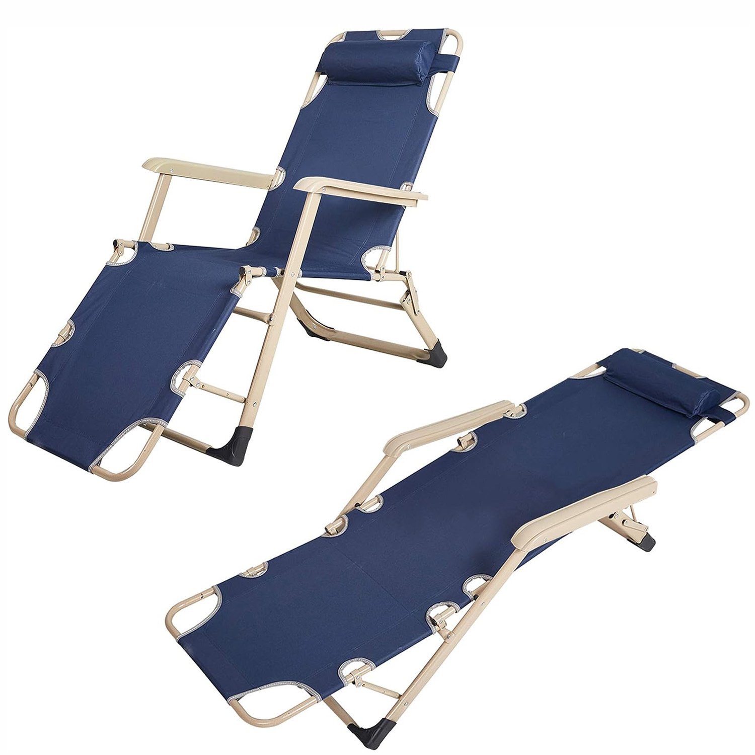 Set of 2 Outdoor Reclining Lawn Chairs Adjustable Folding Patio Recliners with Pillow 70"L for Pool Lawn Beach Set of 2 Outdoor Reclining Lawn Chairs Adjustable Folding Patio Recliners with Pillow 70"L for Pool Lawn Beach
