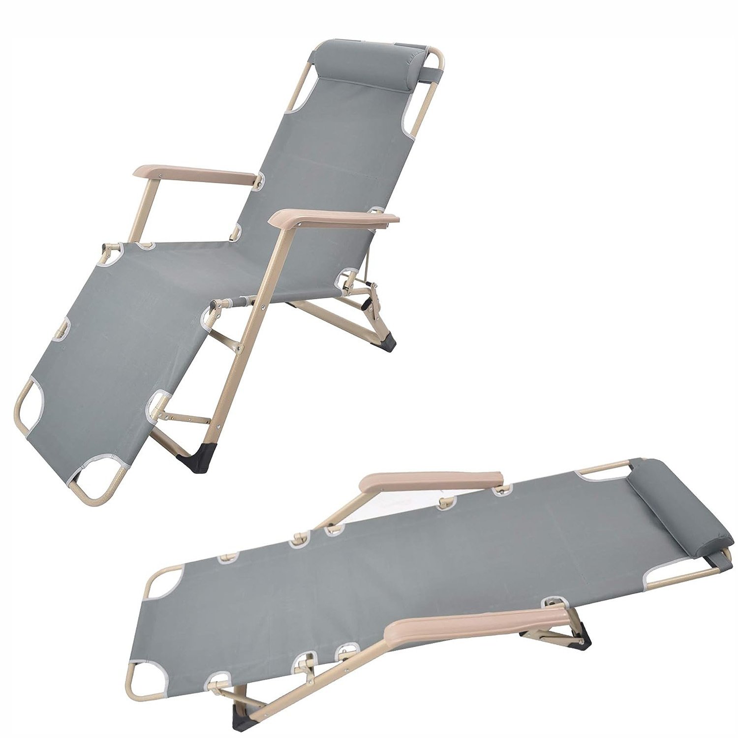Set of 2 Outdoor Reclining Lawn Chairs Adjustable Folding Patio Recliners with Pillow 70"L for Pool Lawn Beach Set of 2 Outdoor Reclining Lawn Chairs Adjustable Folding Patio Recliners with Pillow 70"L for Pool Lawn Beach