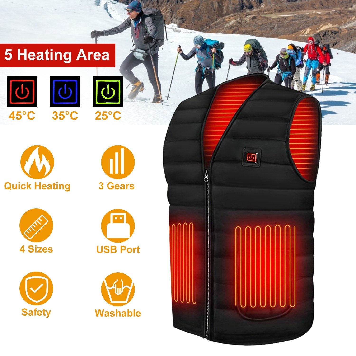 Heat Jacket Vest 3 Heating Gear Adjustable USB Heated Vest Warm Heat Coat Vest w/ 5 Heating Pads For Men Women Winter Outdoor Activity Heat Jacket Vest 3 Heating Gear Adjustable USB Heated Vest Warm Heat Coat Vest w/ 5 Heating Pads For Men Women Winter Outdoor Activity