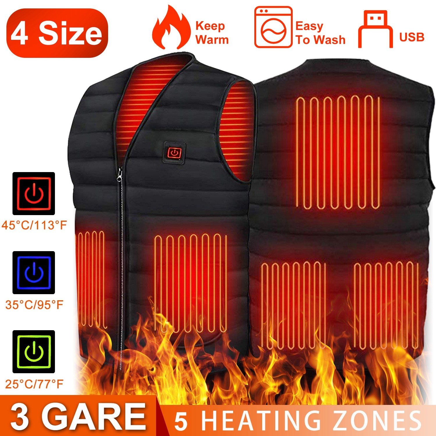 Heat Jacket Vest 3 Heating Gear Adjustable USB Heated Vest Warm Heat Coat Vest w/ 5 Heating Pads For Men Women Winter Outdoor Activity Heat Jacket Vest 3 Heating Gear Adjustable USB Heated Vest Warm Heat Coat Vest w/ 5 Heating Pads For Men Women Winter Outdoor Activity