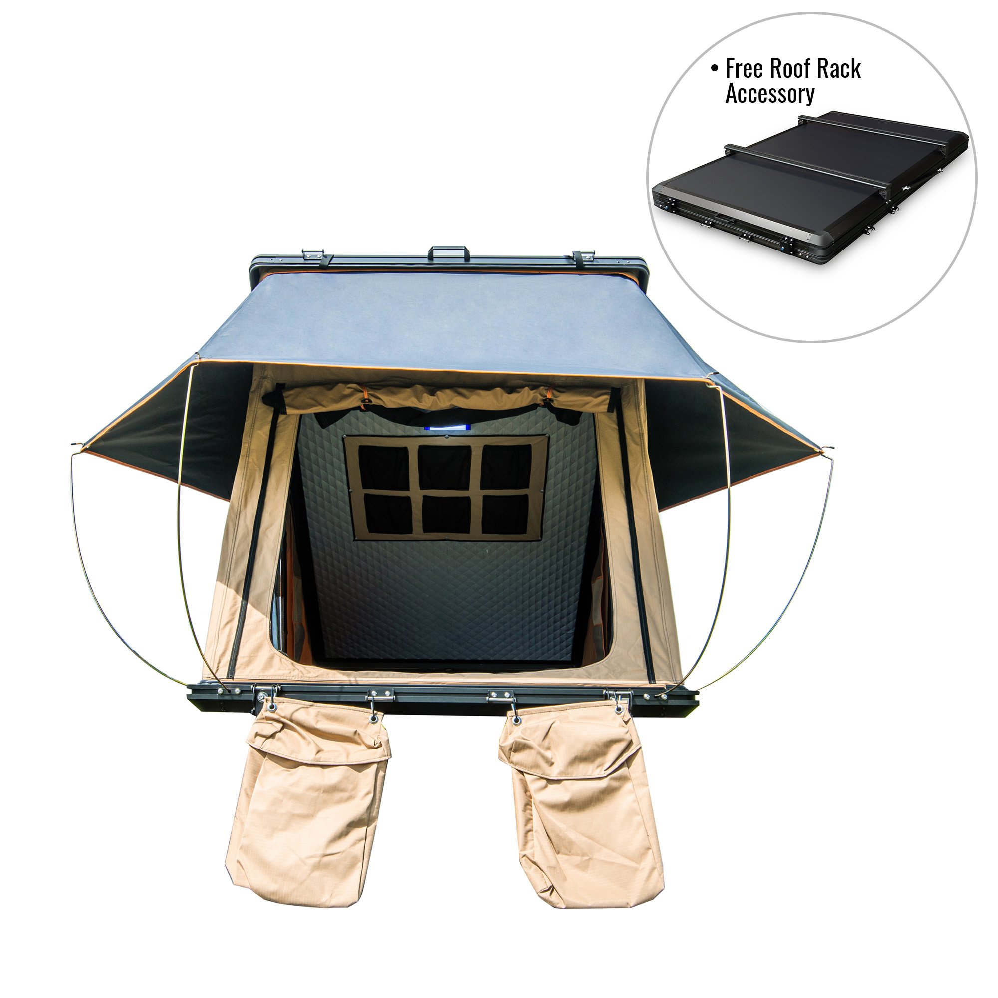 Trustmade Triangle Aluminium Black Hard Shell Beige Rooftop Tent Scout MAX Series ; With Two Rainflies of Different Colors Trustmade Triangle Aluminium Black Hard Shell Beige Rooftop Tent Scout MAX Series ; With Two Rainflies of Different Colors