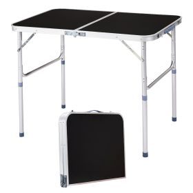 3ft Black Outdoor Folding Table Aluminum Alloy Rectangular 50kg Two Fold Tabletop (Color: Black)