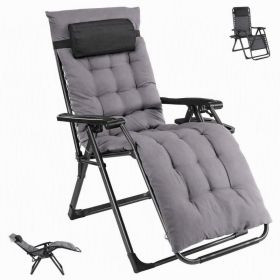 Zero Gravity Chair With Cushion, Folding Outdoor Lounge Chair With Cup Holder And Headrest For Patio, Strong Capacity (Option: Dark gray)